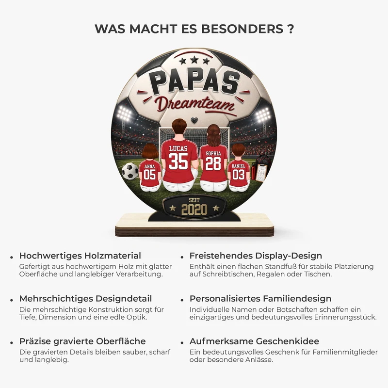Zusammen Sind Wir Ein Unschlagbares Team - Personalisiertes Geschenk | Holzaufsteller Mit Standfuß Papa Opa Fußball