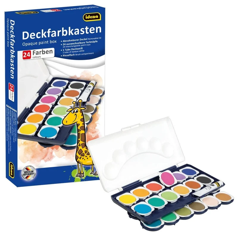 Idena Deckfarbkasten 24 Farben + 1 Tube Deckweiß