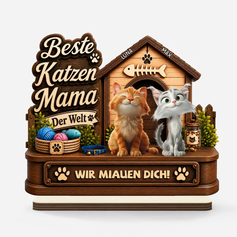 Bester Katzenpapa Aller Zeiten - Personalisierte Geschenke Katze | Holzaufsteller Mit Standfuß
