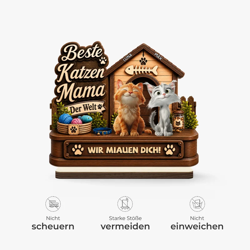 Bester Katzenpapa Aller Zeiten - Personalisierte Geschenke Katze | Holzaufsteller Mit Standfuß