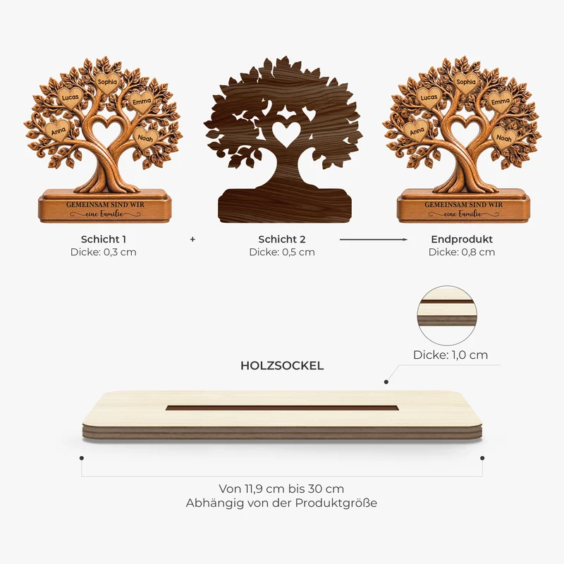 Gemeinsam Sind Wir Eine Familie - Holzaufsteller Personalisiert Mit Standfuß Mit Namen