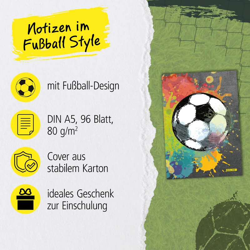 ONLINE PEN Notizbuch A5 Soccer | Hard Cover, dotted, 96 Blatt