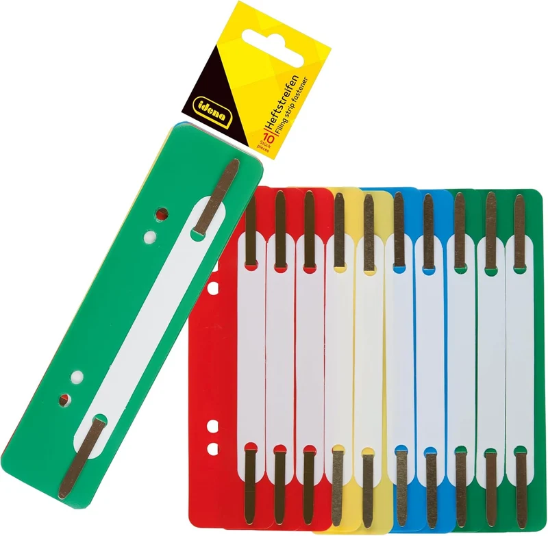 Idena Heftstreifen PP mehrfarbig 4-Loch 15x3,8 cm 10 Stück