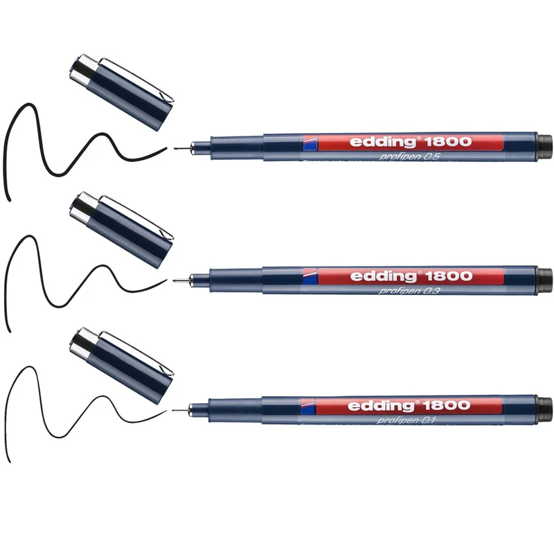 edding 1800 Profipen schwarz 3er-Set – 0,25/0,35/0,5 mm