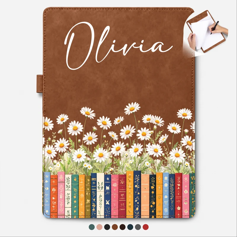 Geburtsblume Monat + Bücher - Klemmbrett Leder Personalisiert