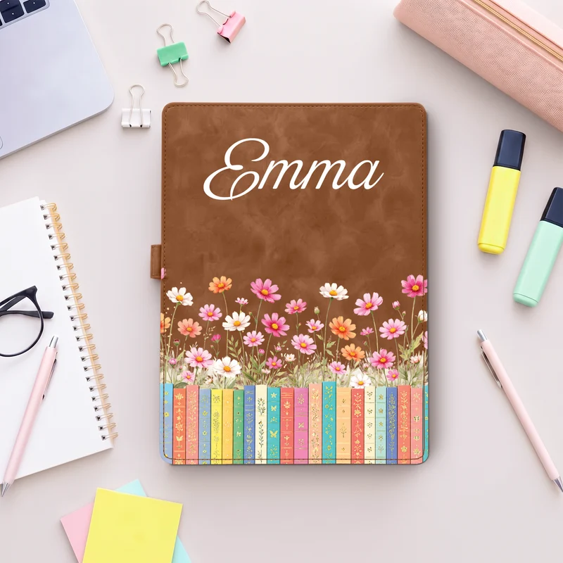 Geburtsblume Monat + Bücher - Klemmbrett Leder Personalisiert