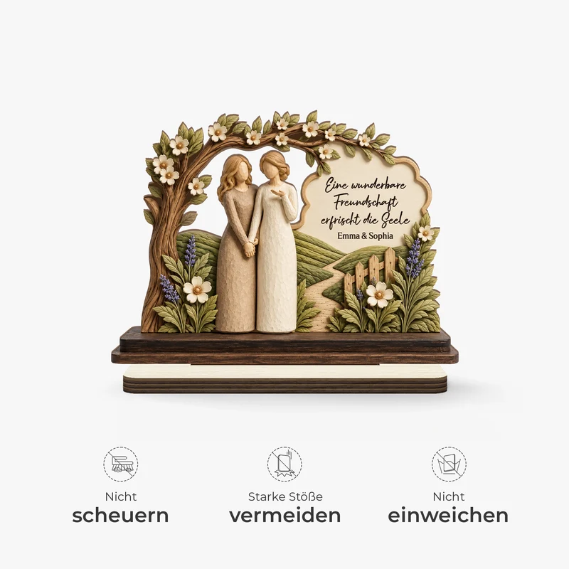 [3D-Optik] Eine Wunderbare Freundschaft Erfrischt Die Seele - Holzaufsteller Personalisiert Mit Standfuß
