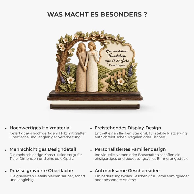 [3D-Optik] Eine Wunderbare Freundschaft Erfrischt Die Seele - Holzaufsteller Personalisiert Mit Standfuß