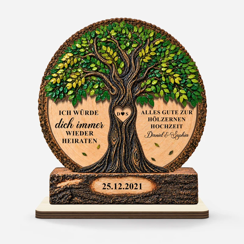 Alles Gute zur Hölzernen Hochzeit - Holzaufsteller Personalisiert Mit Standfuß Paar Jahrestag