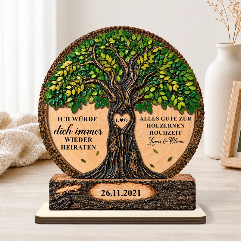 Alles Gute zur Hölzernen Hochzeit - Holzaufsteller Personalisiert Mit Standfuß Paar Jahrestag