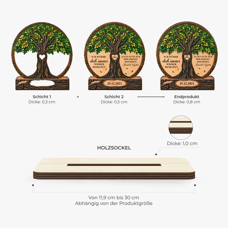 Alles Gute zur Hölzernen Hochzeit - Holzaufsteller Personalisiert Mit Standfuß Paar Jahrestag