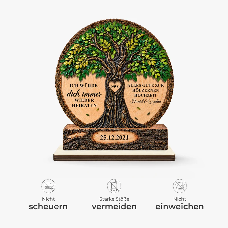Alles Gute zur Hölzernen Hochzeit - Holzaufsteller Personalisiert Mit Standfuß Paar Jahrestag