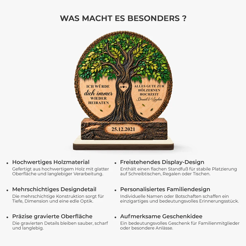 Alles Gute zur Hölzernen Hochzeit - Holzaufsteller Personalisiert Mit Standfuß Paar Jahrestag