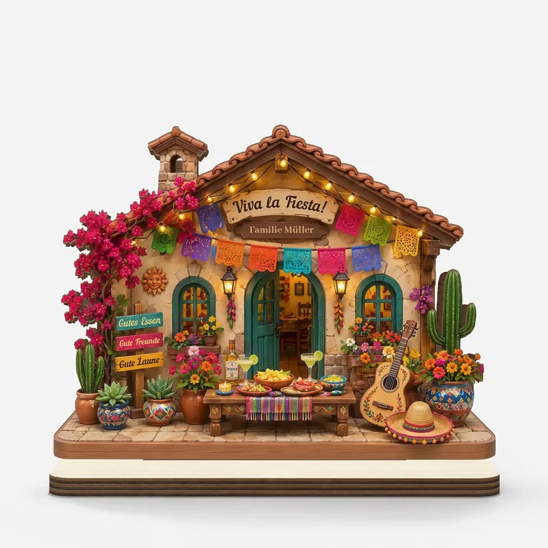 Fiesta Mexicana - Holzaufsteller Personalisiert Mit Standfuß Familie