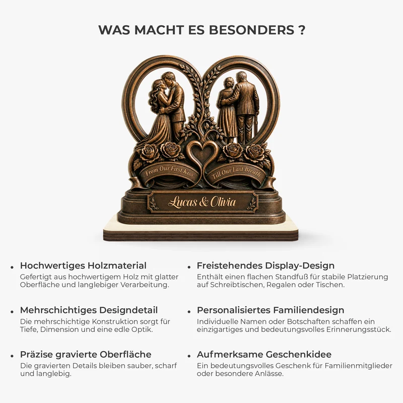 Vom Ersten Kuss Bis Zum Letzten Atemzug - Holzaufsteller Personalisiert Mit Standfuß Paar