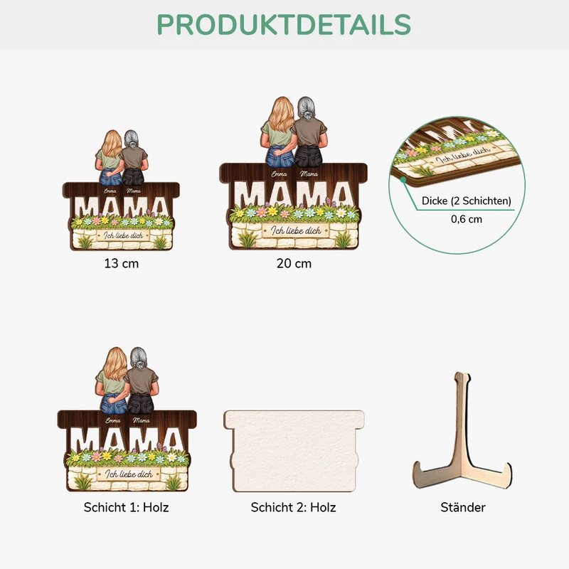 Mama Wir Lieben Dich - Personalisiertes Geschenk | Holzaufsteller Mama/Oma