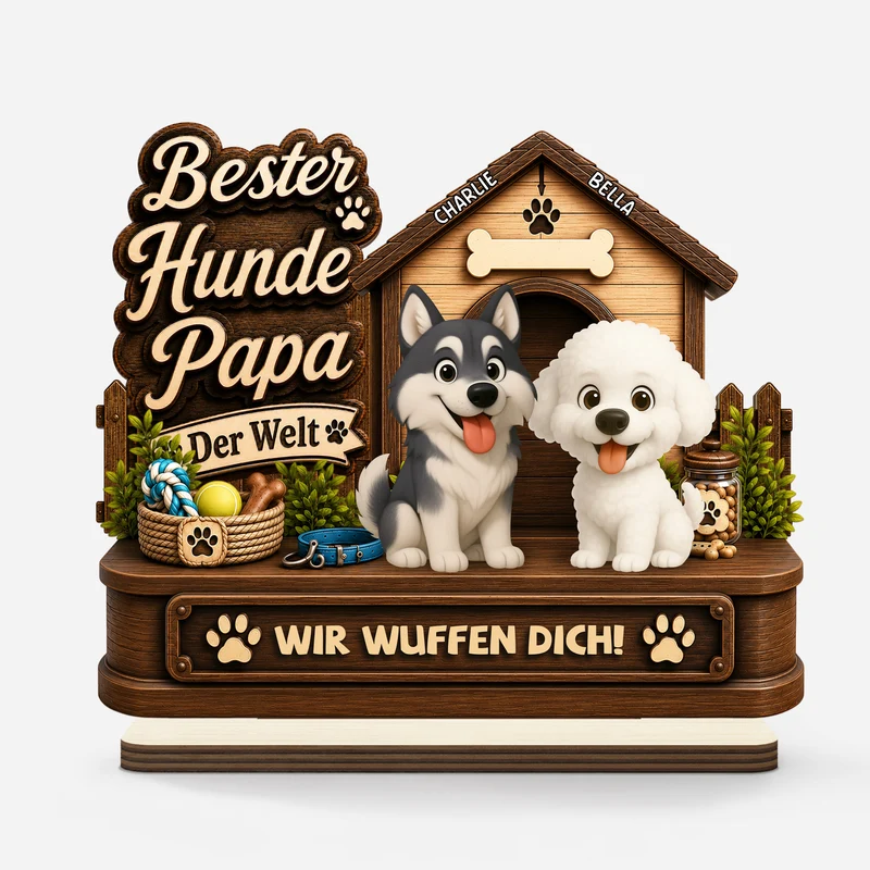 Bester Hundepapa Aller Zeiten - Personalisiertes Hunde Geschenk | Holzaufsteller Mit Standfuß