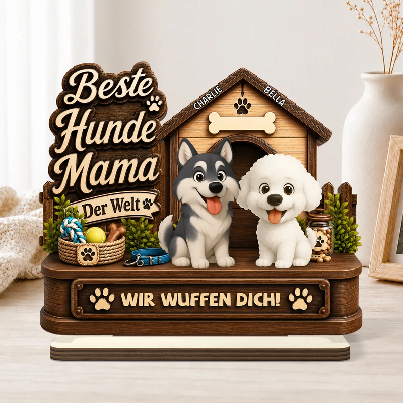 Bester Hundepapa Aller Zeiten - Personalisiertes Hunde Geschenk | Holzaufsteller Mit Standfuß