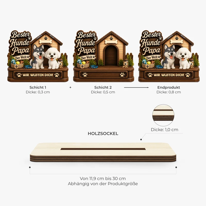 Bester Hundepapa Aller Zeiten - Personalisiertes Hunde Geschenk | Holzaufsteller Mit Standfuß