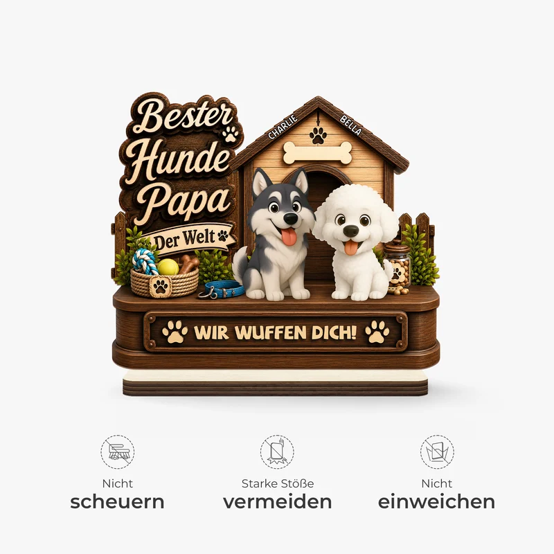 Bester Hundepapa Aller Zeiten - Personalisiertes Hunde Geschenk | Holzaufsteller Mit Standfuß