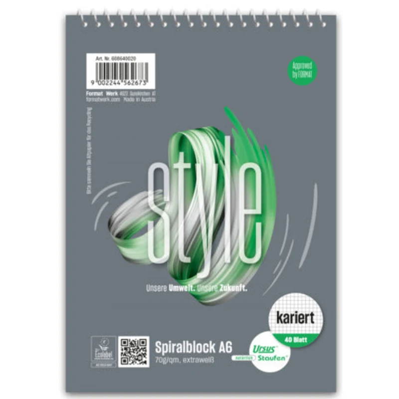 Staufen Spiralblock A6 kariert – 40 Blatt, grau