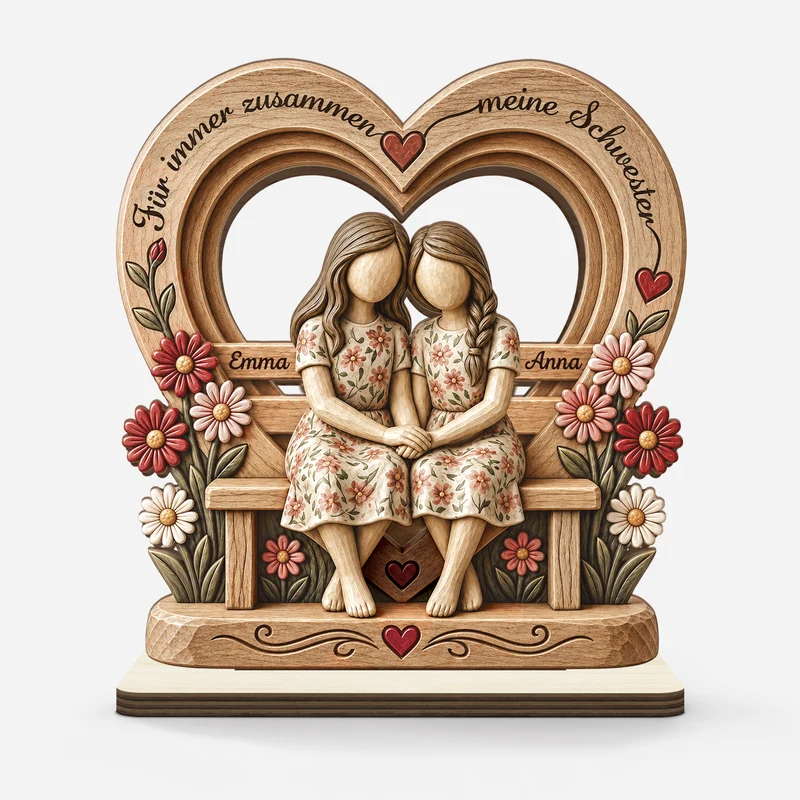 [3D-Optik] Für Immer Zusammen Meine Schwester - Holzaufsteller Personalisiert Mit Standfuß Beste Freundin