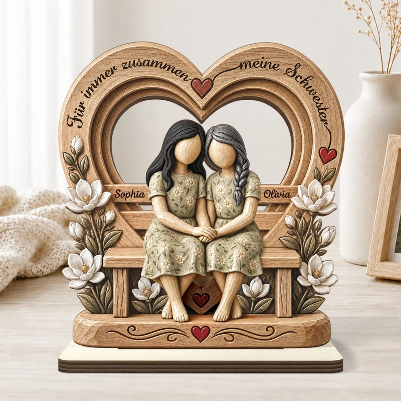 [3D-Optik] Für Immer Zusammen Meine Schwester - Holzaufsteller Personalisiert Mit Standfuß Beste Freundin