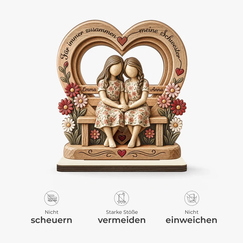 [3D-Optik] Für Immer Zusammen Meine Schwester - Holzaufsteller Personalisiert Mit Standfuß Beste Freundin