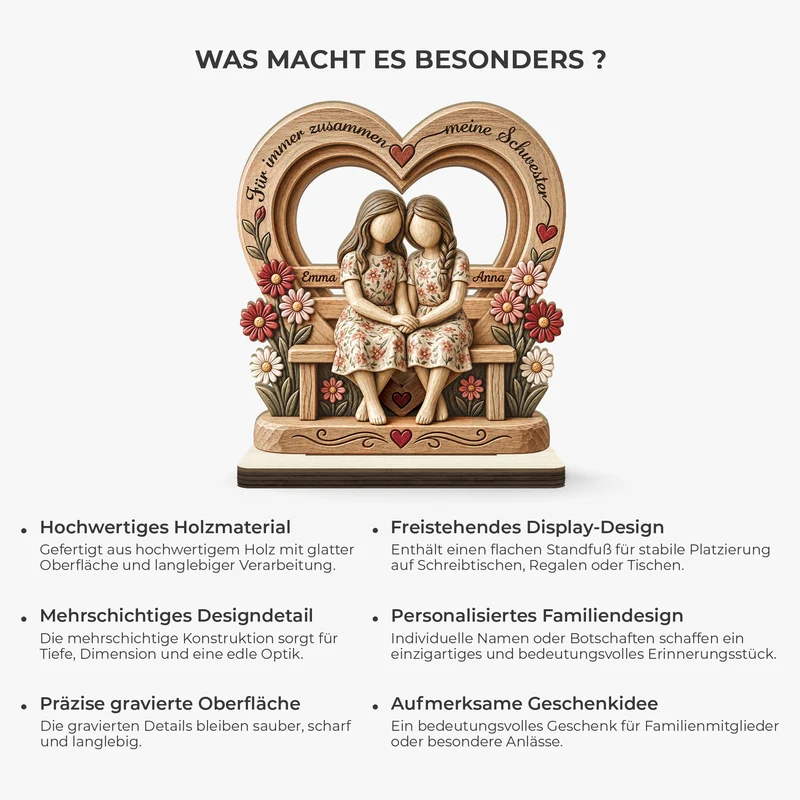 [3D-Optik] Für Immer Zusammen Meine Schwester - Holzaufsteller Personalisiert Mit Standfuß Beste Freundin