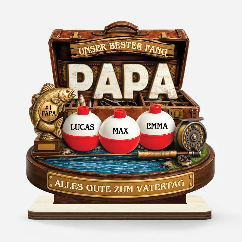 Mein bester Fang Papa Opa - Personalisierte Vatertagsgeschenke | Holzaufsteller Mit Standfuß Fische