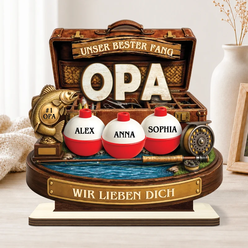 Mein bester Fang Papa Opa - Personalisierte Vatertagsgeschenke | Holzaufsteller Mit Standfuß Fische