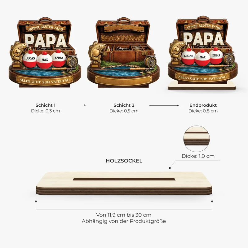 Mein bester Fang Papa Opa - Personalisierte Vatertagsgeschenke | Holzaufsteller Mit Standfuß Fische