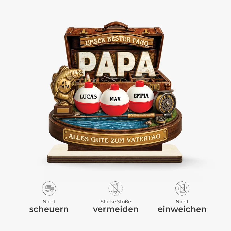 Mein bester Fang Papa Opa - Personalisierte Vatertagsgeschenke | Holzaufsteller Mit Standfuß Fische