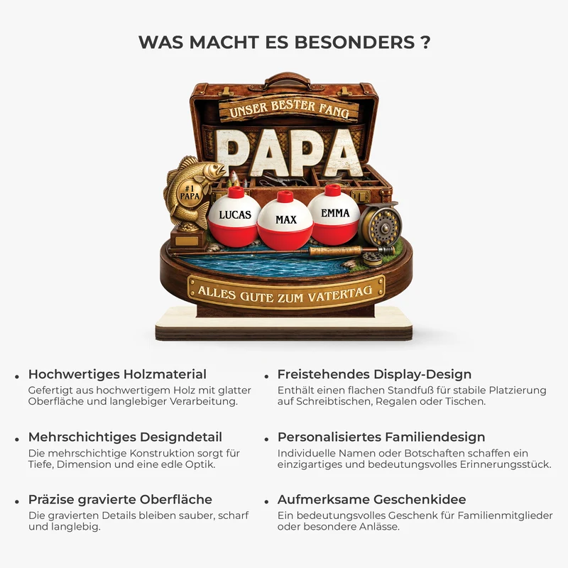 Mein bester Fang Papa Opa - Personalisierte Vatertagsgeschenke | Holzaufsteller Mit Standfuß Fische