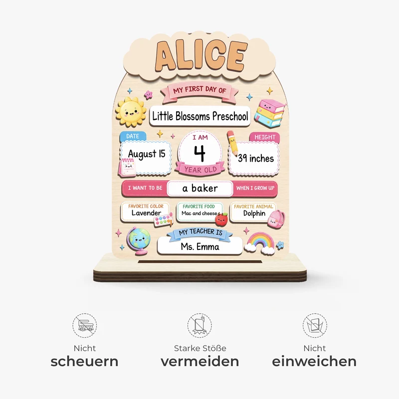 Mein Erster Tag Im Kindergarten - Holzaufsteller Personalisiert Mit Standfuß Kinder Schulstart