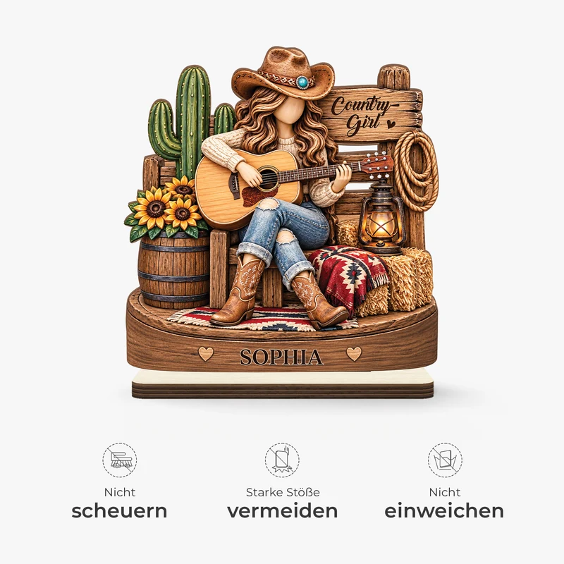 [3D-Optik] Country-Girl Country-Boy Gitarre - Holzaufsteller Personalisiert Mit Standfuß