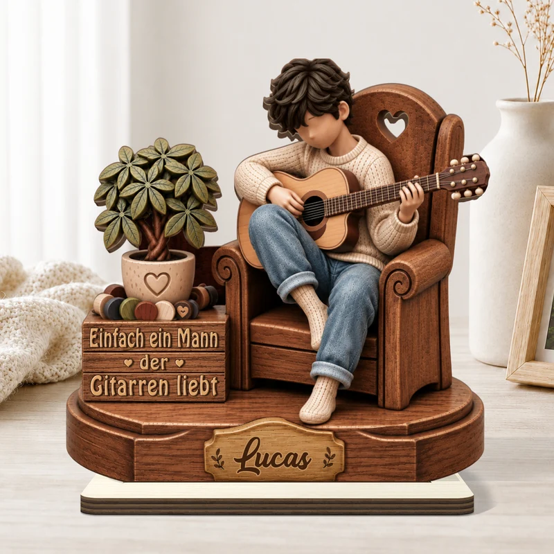 [3D-Optik] Einfach Ein Mädchen Das Gitarren Liebt - Holzaufsteller Personalisiert Mit Standfuß