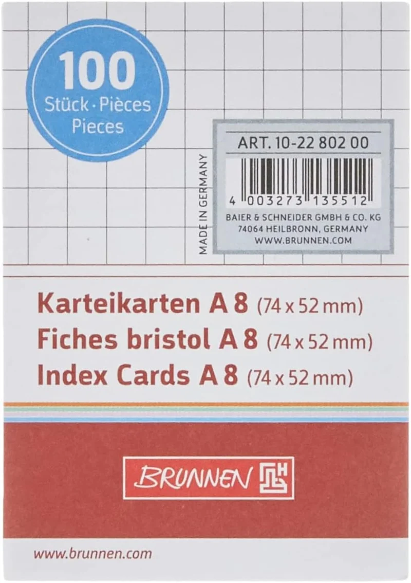 BRUNNEN Karteikarten A8 kariert weiß 100 Blatt