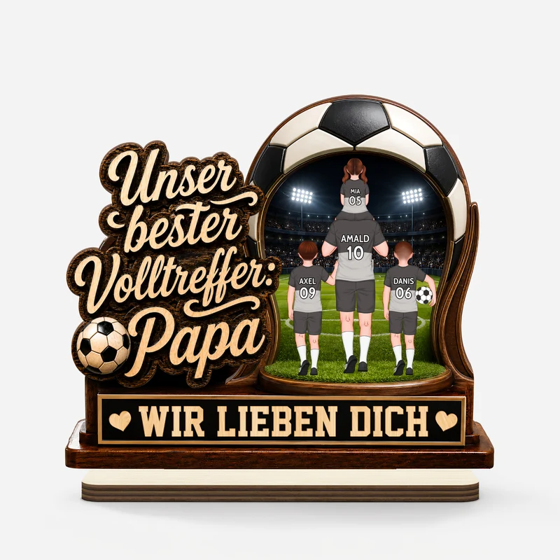 Unser Bester Volltreffer Papa Opa - Personalisiertes Geschenk | Holzaufsteller Mit Standfuß Vatertag Fußball