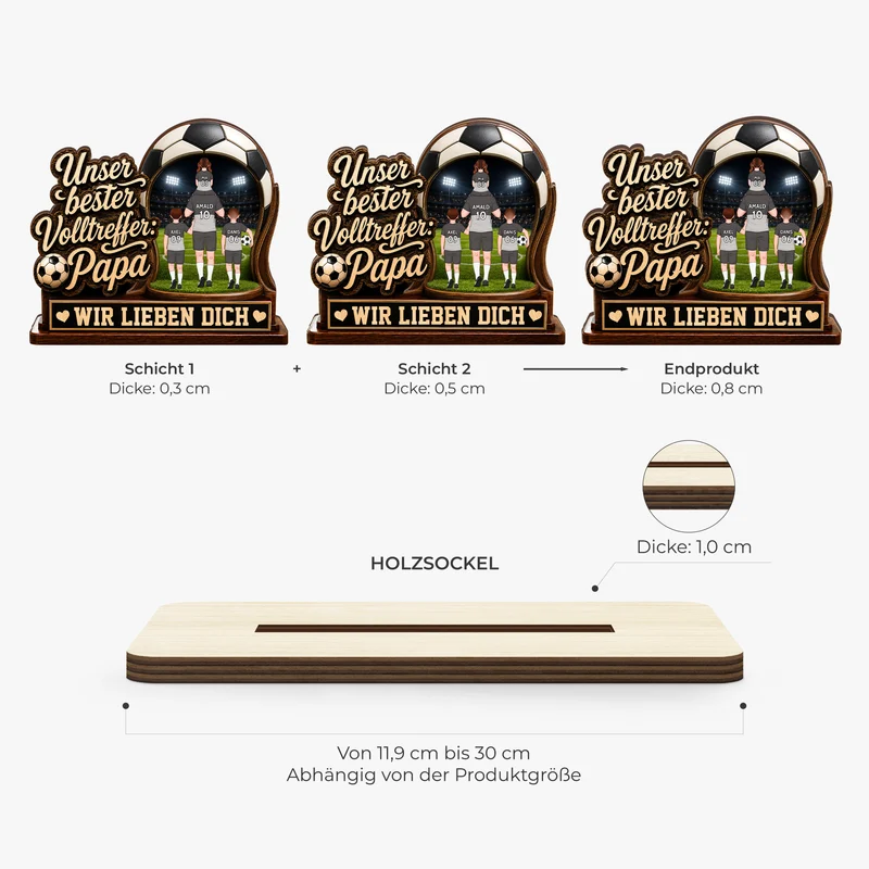 Unser Bester Volltreffer Papa Opa - Personalisiertes Geschenk | Holzaufsteller Mit Standfuß Vatertag Fußball