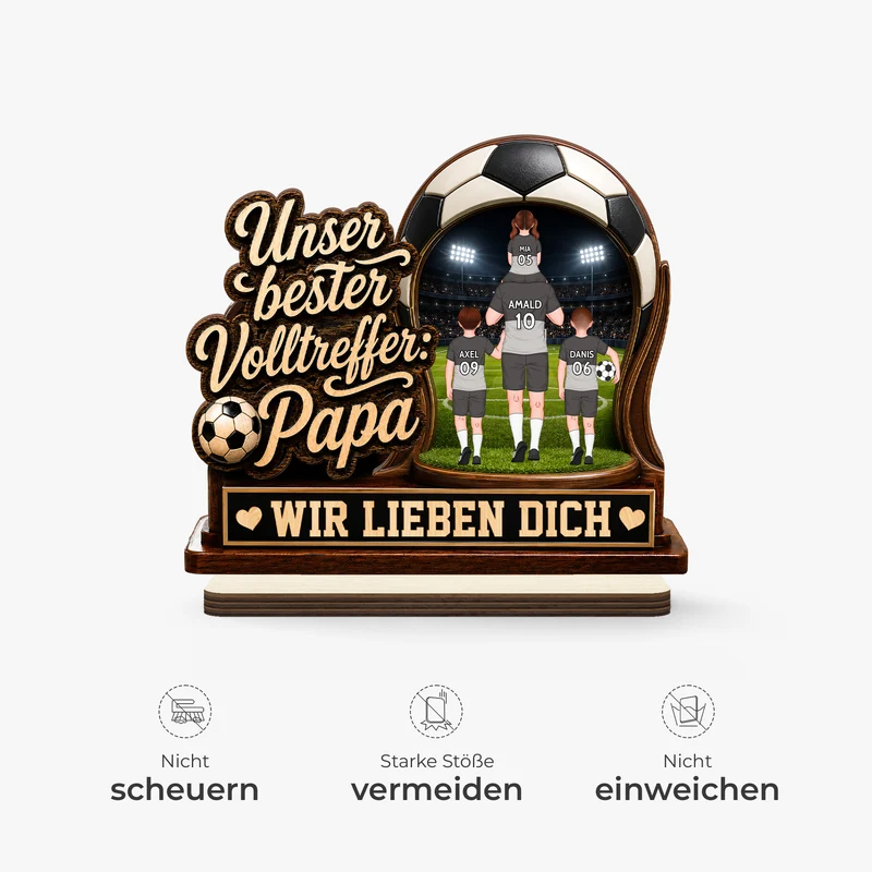 Unser Bester Volltreffer Papa Opa - Personalisiertes Geschenk | Holzaufsteller Mit Standfuß Vatertag Fußball