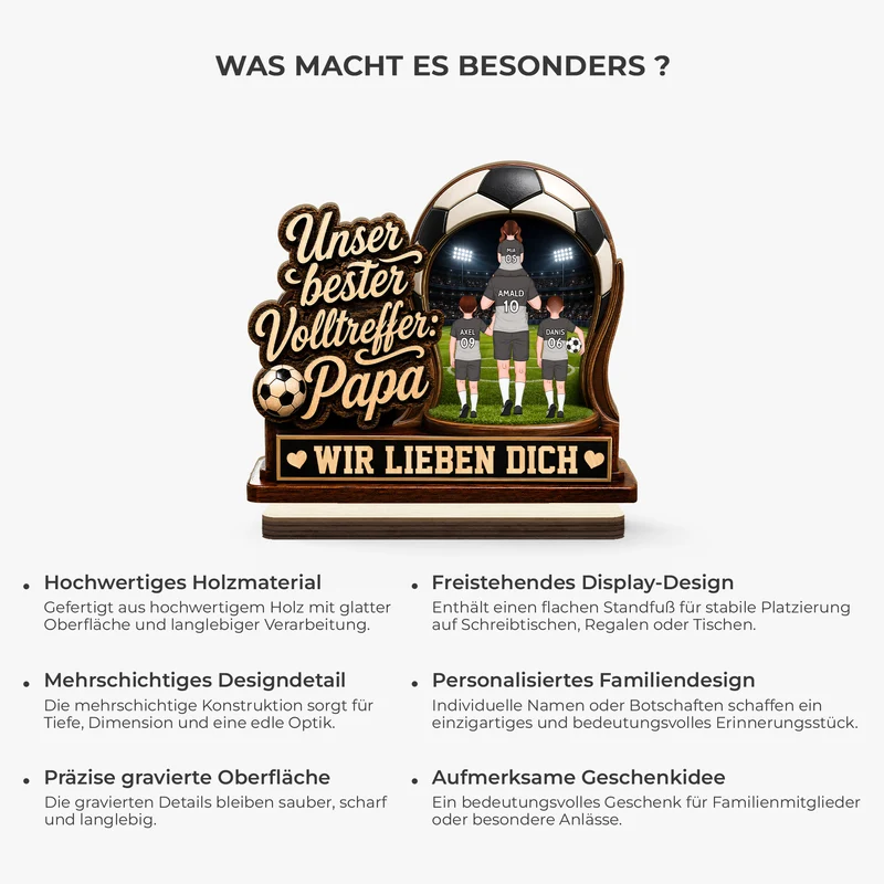 Unser Bester Volltreffer Papa Opa - Personalisiertes Geschenk | Holzaufsteller Mit Standfuß Vatertag Fußball
