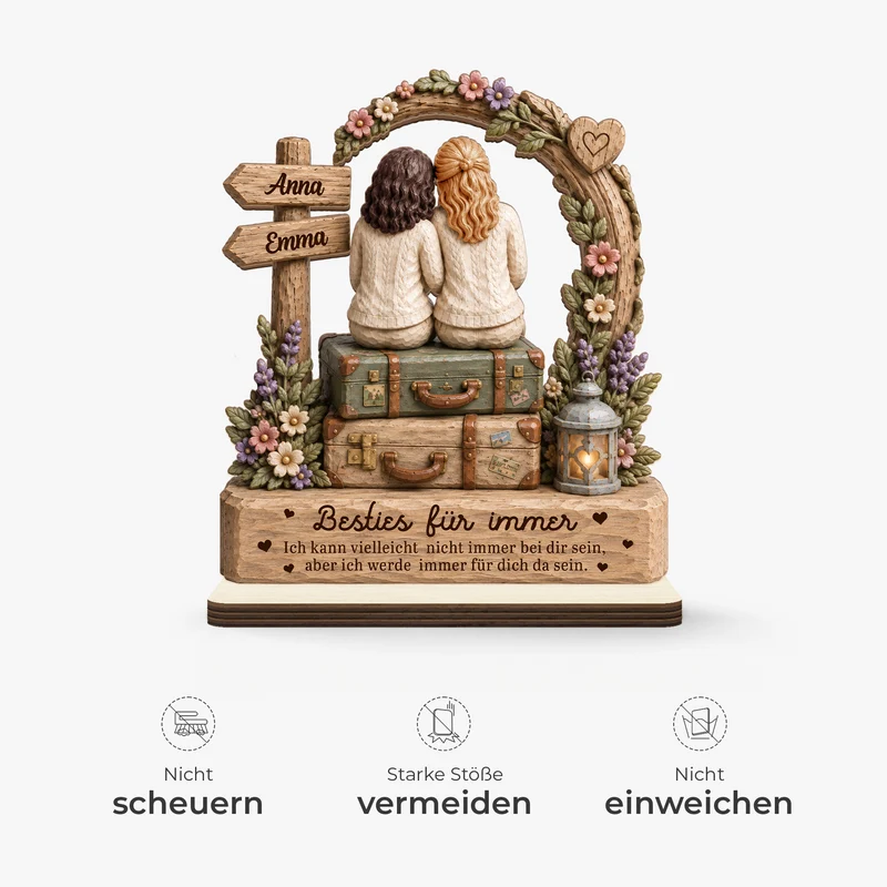 [3D-Optik] Beste Freundinnen Für Immer - Holzaufsteller Personalisiert Mit Standfuß