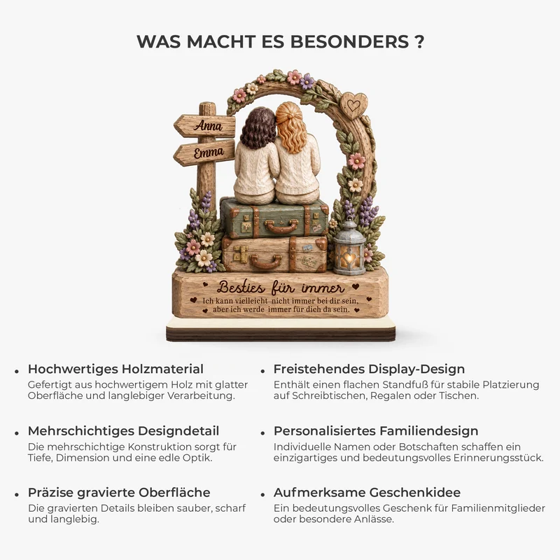 [3D-Optik] Beste Freundinnen Für Immer - Holzaufsteller Personalisiert Mit Standfuß