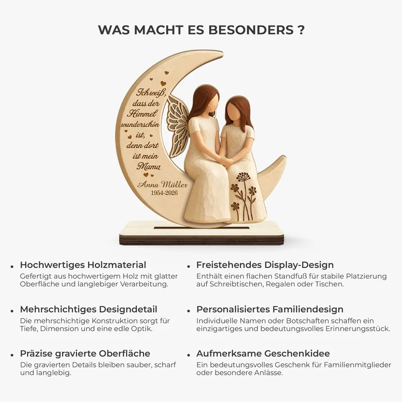 [3D-Optik] Ich Weiß Dass Der Himmel Wunderschön Ist - Holzaufsteller Personalisiert Mit Standfuß Zur Erinnerung
