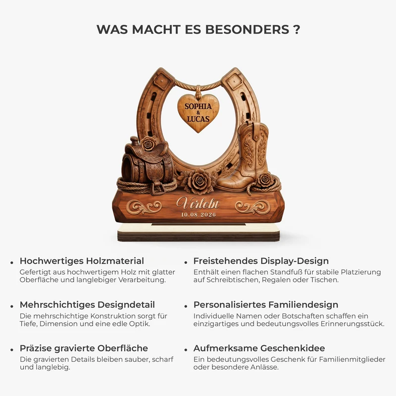 Pferd Hufabdruck Verlobt Verheiratet - Holzaufsteller Personalisiert Mit Standfuß Paar