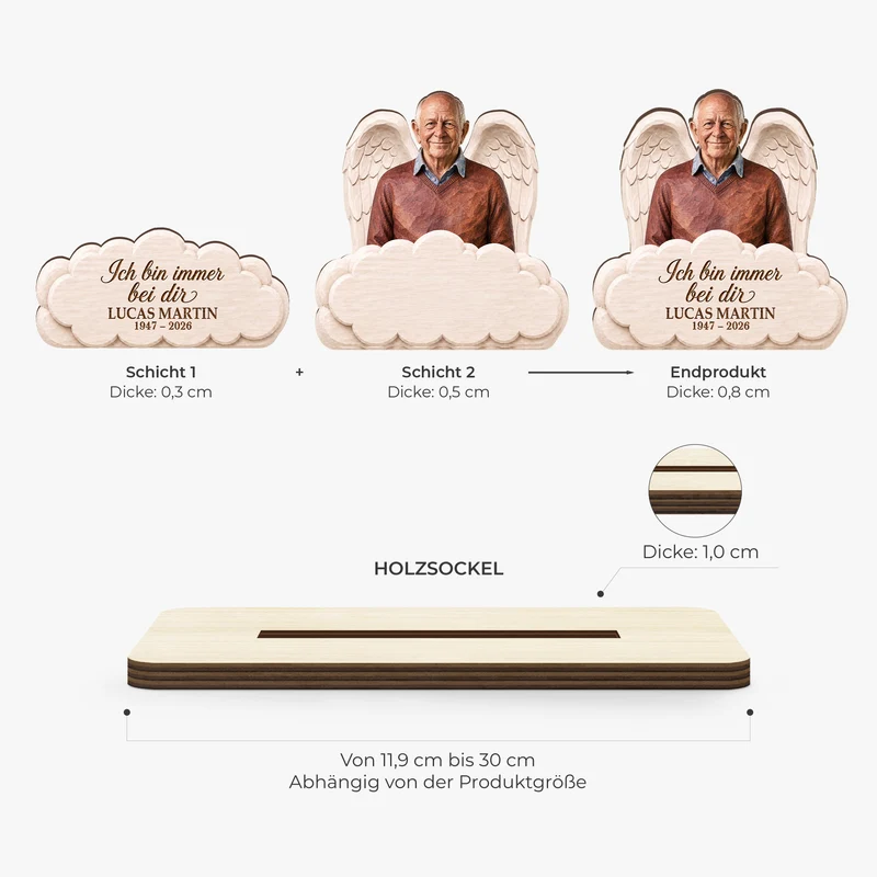 Ich Bin Immer Bei Dir - Personalisierte Trauergeschenke | Holzaufsteller Mit Standfuß Foto
