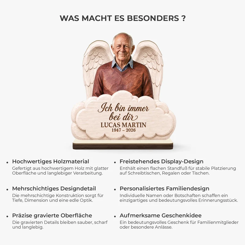 Ich Bin Immer Bei Dir - Personalisierte Trauergeschenke | Holzaufsteller Mit Standfuß Foto