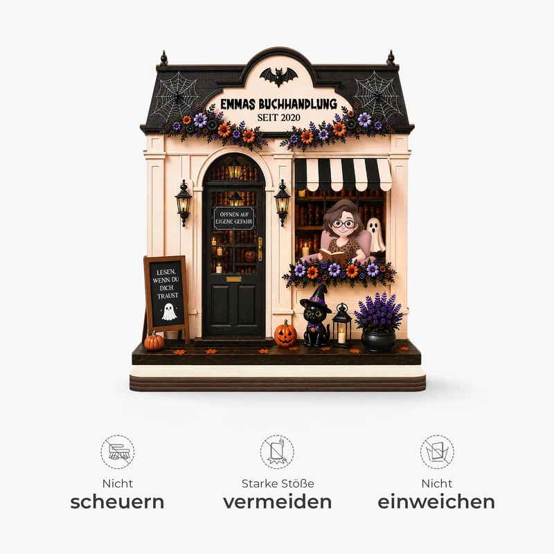 Buchhandlung - Personalisiertes Geschenk | Holzaufsteller Mit Standfuß Halloween Cartoon