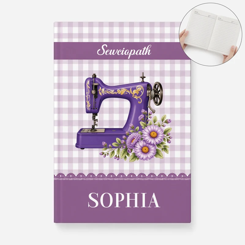 Sewciopath + Geburtsmonat Blume - Personalisiertes Notizbuch A5 Nähen